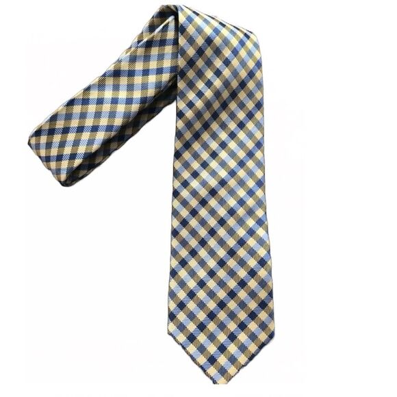 2for25 Haines & Bonner Of London Silk Handmade Tie Yellow Blue Checks Necktie - Picture 2 of 9